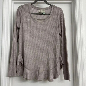 Anthropologie Saturday Sunday Mauve Waffle Knit Thermal Blouse Sz S Boho Ruffle